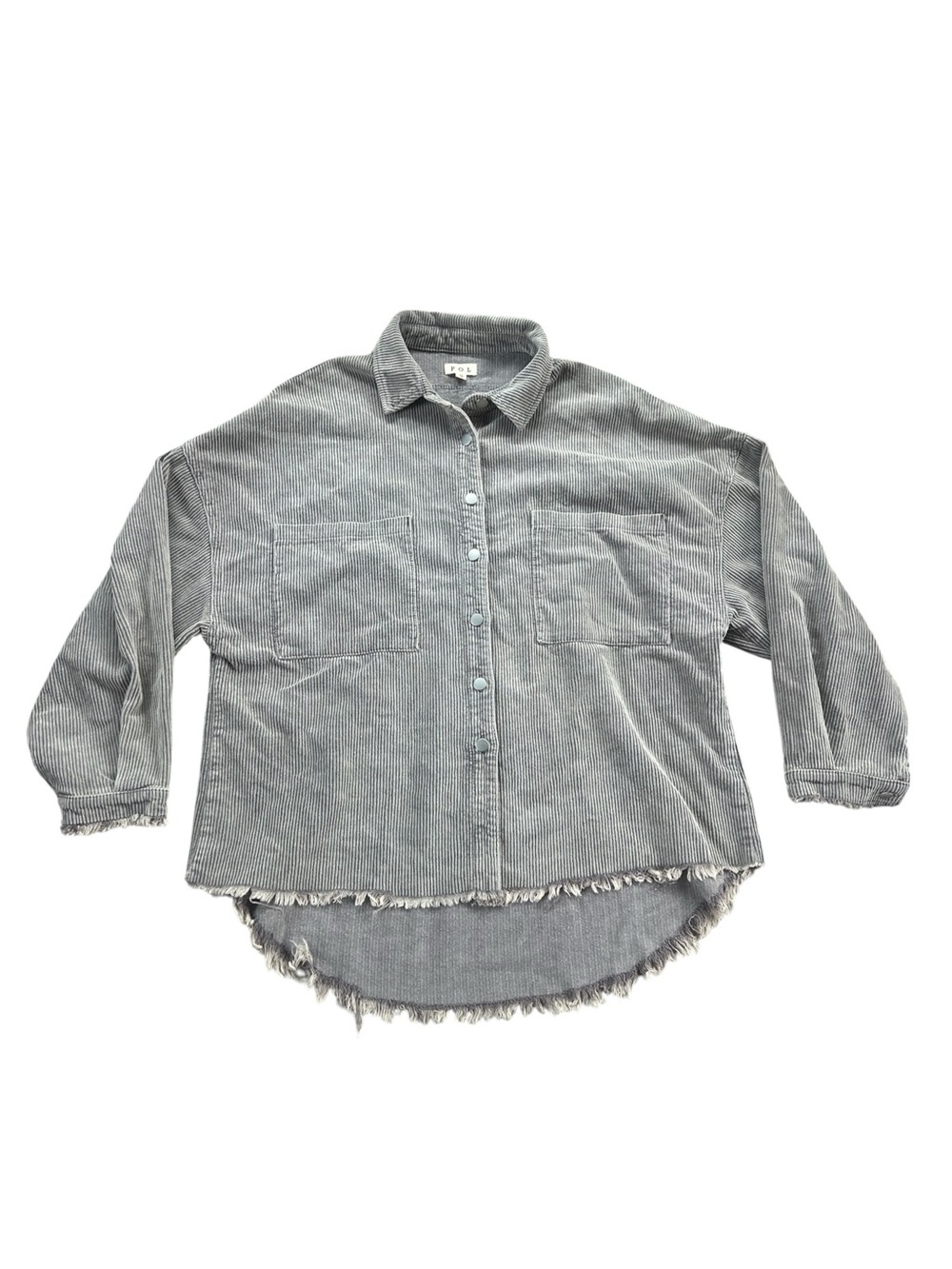 POL Gray Corduroy Button-Down Shirt with Shirttail Hem